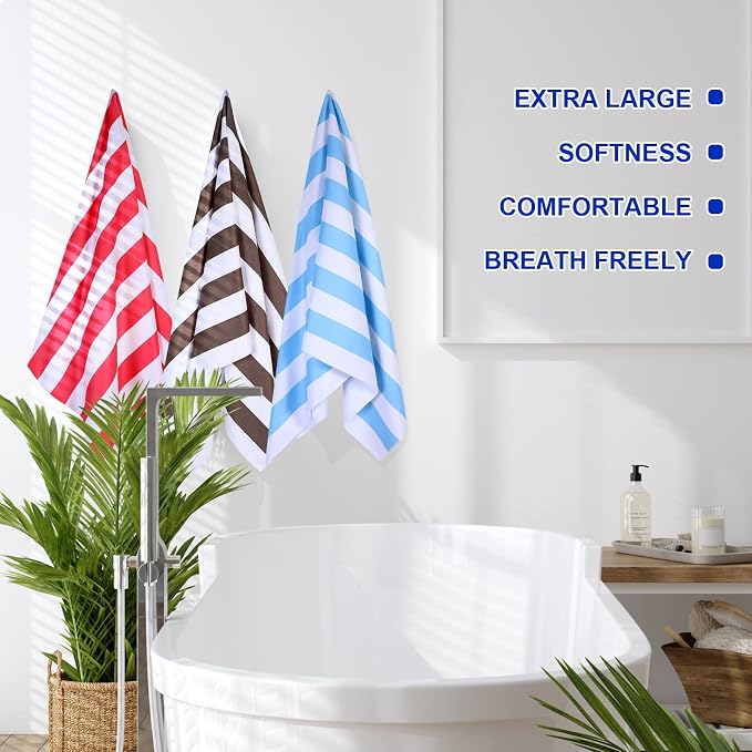 EBOOT 10 Pack Oversized Beach Towel Set Extra Large Pool Towels Microfiber Quick Dry Swim Blanket for Adult Women Men Face Hand Body Bath Travel Pool(Bright Color,36 x 72 Inch,Cabana Stripe) - Image 4