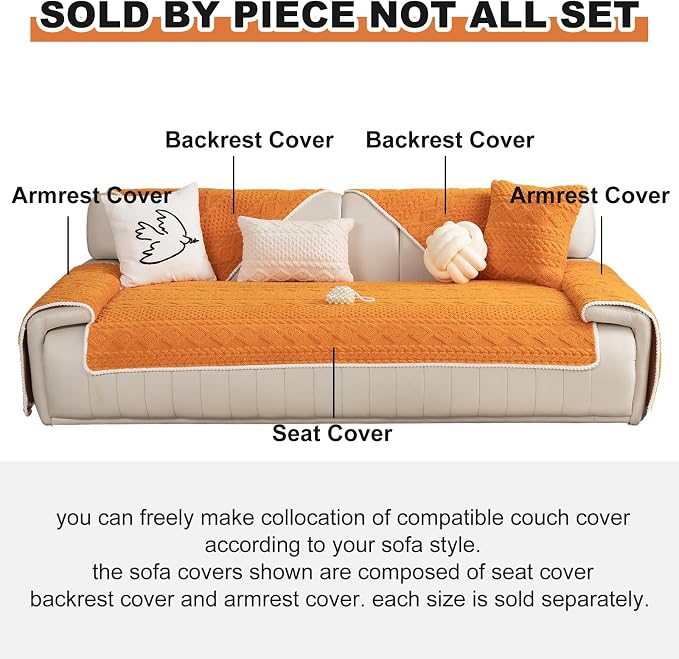 vctops Cable Jacquard Plush Sofa Couch Covers Boho Fuzzy Couch Cover for Dogs Soft Non Slip Sectional Sofa Slipcover Thick Warm Washable Furniture Protector for Kids, Pets (Orange,28"x59") - Image 2