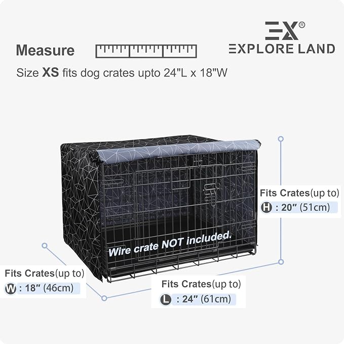 Explore Land Pattern Dog Crate Cover for 24 Inches Wire Cage, Heavy-Duty Polyester 1 2 3 Doors Standard Metal Pet Kennel Enclosure (Brief Polygonal) - Image 2