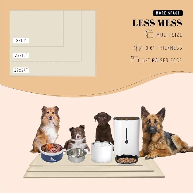 AVERYDAY 100% Waterproof Thicker Silicone Dog Food Mat, 0.63'' Raised Edge Bowl Mat for Food & Water, Non Slip Pet Feeding Placemat for Messy Drinkers, Perfect for Large Medium Small Breeds, 18"x10" - Image 6