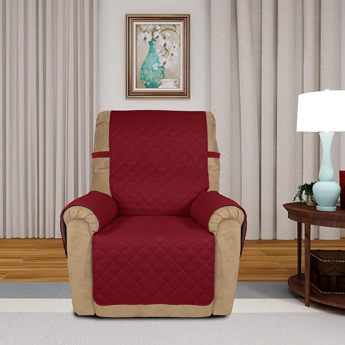 PureFit Reversible Recliner Chair Covers Couch Covers for Dogs, 19 in | Red/Ivory, Water Resistant Couch Protector, Washable Pet Couch Cover with Non Slip and Elastic Straps For Kids - Image 2