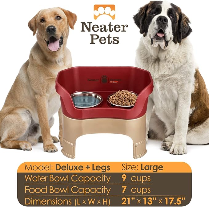 Neater Feeder Deluxe Mess-Proof Elevated Dog Bowls for Large Dogs (40+ lbs), 2 Height Adjustable (14.5” & 17.5”) No-Spill Raised Dog Bowl Stand, Stainless Steel Food Bowl Set, Made in USA, Cranberry - Image 4