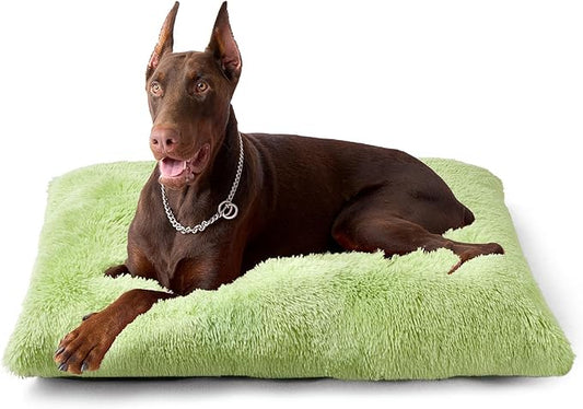 EHEYCIGA Fluffy Dog Crate Bed, Plush XX Large Dog Pillow, Green | Xlarge Calming Anti Anxiety Plush Faux Fur Mat for Large size dogs, Washable Soft Warm Dog Pad with Non-Slip Bottom by EHEYCIGA