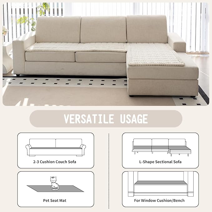 Sofa Couch Cover, Sofa Covers for Dogs Washable, Non-Slip Striped Sofa Slipcovers for Sectional Sofa, Sofa Cover Furniture Protector for L Shaped(Beige White 27.6"x 82.7") - Image 4