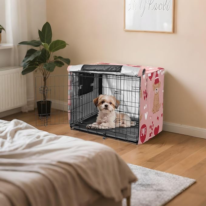 Dog Crate Cover Kennel Cover for Dog Cages Breathable for Wire Cage Indoor Outdoor Pink Dog and Balloon Love - Image 7