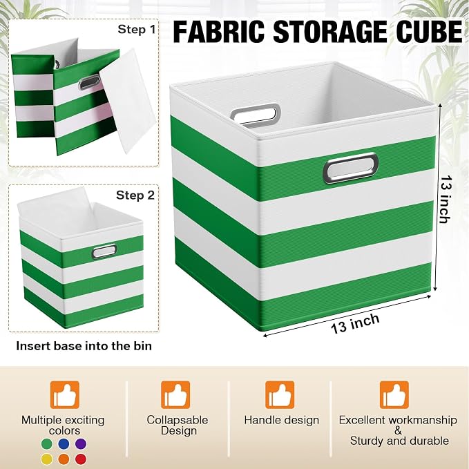 CroBlissful 13 Inch 6 Pack Fabric Storage Cubes with Metal Handles, Back to School Collapsible Organizer Bins for Classroom, Closet, Student Room, Toys and School Supplies (Dark Color) - Image 3