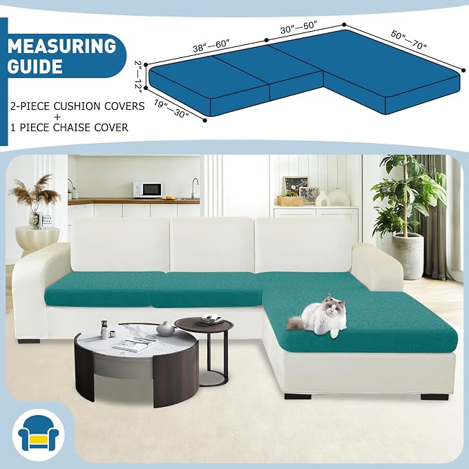 MAXIJIN Waterproof Sectional Couch Cover 3 Pieces Stretch Couch Cushion Covers for Sectional Sofa L Shape Seat Slipcovers with Elastic Bottom for Dogs Pets (2 Seater + 1 Chaise, Blackish Green) - Image 2