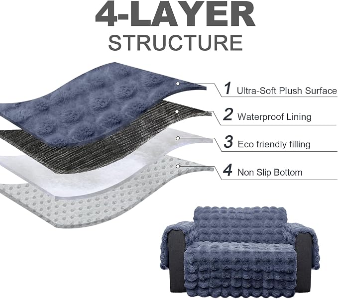 Plush and Fuzzy Shaggy Couch Cover, Dog Pad Faux Fur Sofa Cover, Water Resistant Slipcover, Non-Slip Furniture Protector for Kids,Dogs,Cats.(Noble Gray-Bubble, Small Recliner) - Image 3