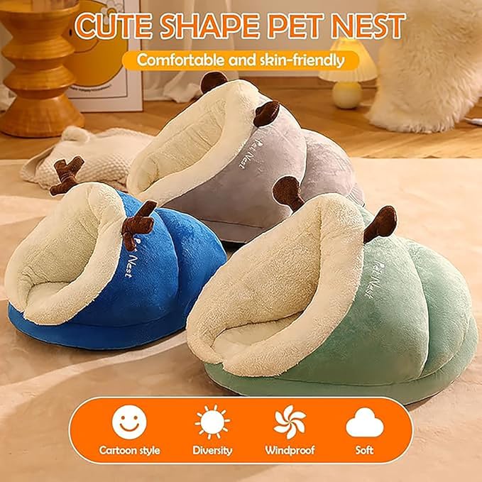 Small Dog & Cat Bed, Heated Pet Tent - Thick Fleece Warm Soft Cat Sleeping Bag, Cozy Bed for Indoor Kittens (S, Grey) - Image 3