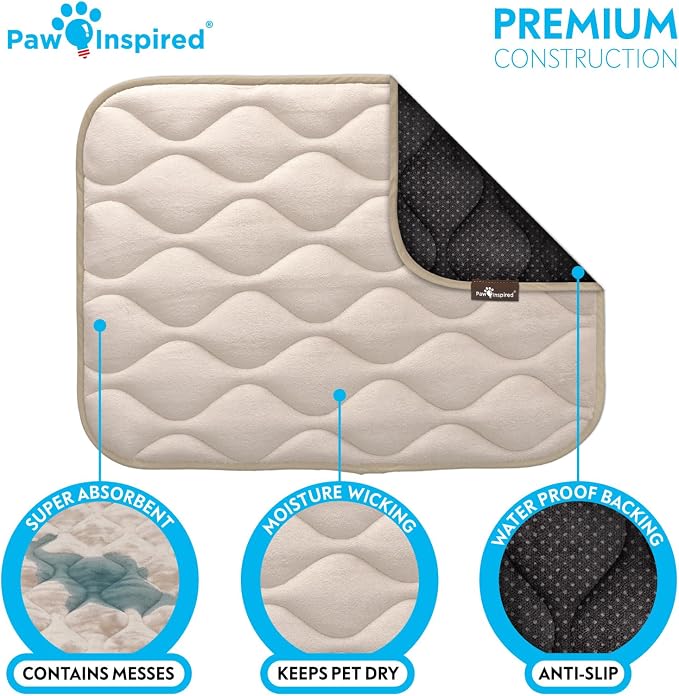 Paw Inspired Washable Padded Crate Mats for Dogs | 23” x 17” Pad, Fits 24-inch Kennels | Leakproof, Waterproof Bottom, Plush Pet Beds (Tan) - Image 5