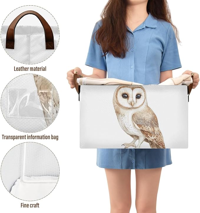 Watercolor Cute Tawny Owl Wild Animal Baby Storage Basket with Labels&Handles Rectangular Waterproof Nursery Storage Bins Collapsible Shelf Organizer Baskets for Kids Books Cloth Gift Basket Toys,2 PC - Image 4