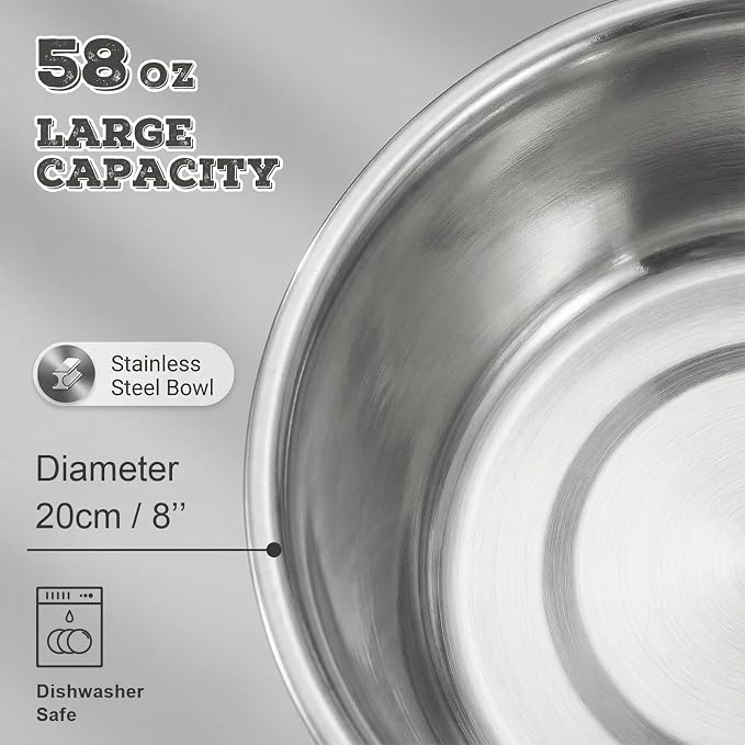 Elevated Dog Bowls, Metal Raised Dog Bowl Stand with 2 Thick 58oz Stainless Steel Food Bowls & Non-Slip Mat - 11.8" Tall for Medium/Large Breeds(Grey) - Image 5