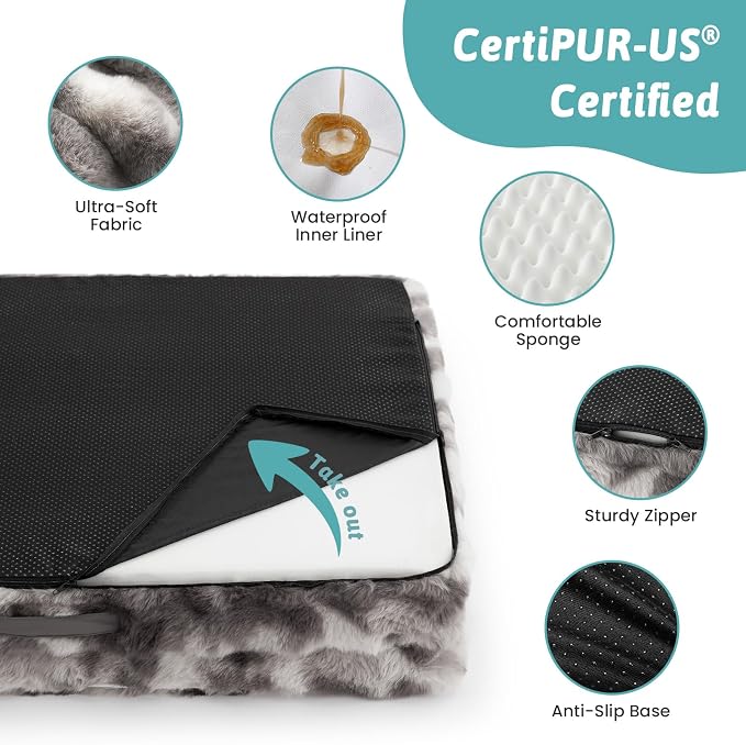 COZY KISS Orthopedic Dog Bed for Extra Large Dog 44x32 inch, XL Faux Fur Pet Sofa, Bolster Foam Bed with Sides, Non-Slip and Egg-Crate Big Dog Couch Bed with Washable Removable Cover, Tie Dye Grey - Image 7