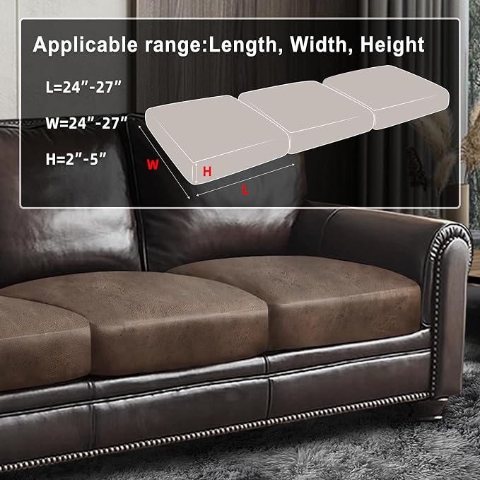 ANARACHON Leather Look Couch Cushion Covers Sofa Seat Slipcovers Sets Couches Furniture Protector for Sectional Armchair Loveseat Pets Kids Stretch Spandex Fabric (3 Cushion Sofa, Brown) - Image 3