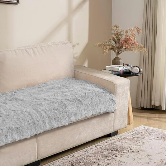 Dogs/Cats Bed Mats, Dog Pad Washable Removable Couch Cover with Anti-Slip Back, Plush Long Fur Mat, Perfect for Small, Medium and Large Dogs.(Light Gray, 30"x53") by SNUGGLESINTO