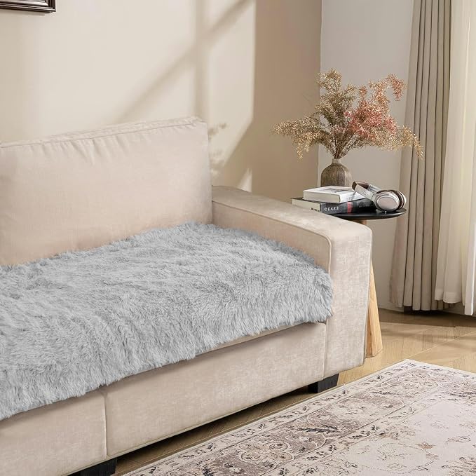 Dogs/Cats Bed Mats, Dog Pad Washable Removable Couch Cover with Anti-Slip Back, Plush Long Fur Mat, Perfect for Small, Medium and Large Dogs.(Light Gray, 30"x70") by SNUGGLESINTO