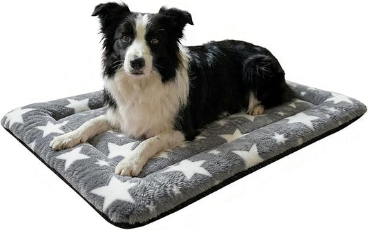 Washable Dog Bed Mat With Anti-Slip Bottom, Deluxe Plush Memory Foam Crate Pad & Waterproof Outdoor Kennel Mat For Dogs & Cats-Durable Crates Beds, Large Medium Small Puppy Size 30" x 20",Gray by Unknown