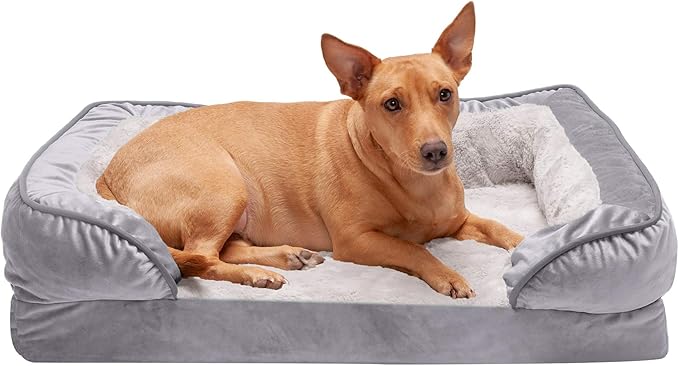 Furhaven Orthopedic Dog Bed for Medium/Small Dogs w/ Removable Bolsters & Washable Cover, For Dogs Up to 35 lbs - Plush & Velvet Waves Perfect Comfort Sofa - Granite Gray, Medium by FurHaven