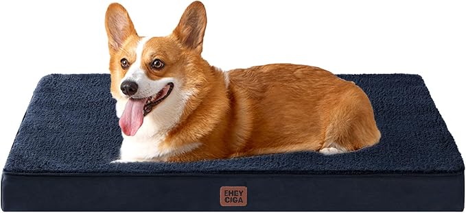 EHEYCIGA Orthopedic Dog Bed Large with Removable Washable Cover, 35IN Navy | Egg Crate Foam Support, Durable Oxford fabric, Non-Slip Bottom, Machine Washable, Soft Waterproof Plush Pet Bed Mat For Crate by EHEYCIGA