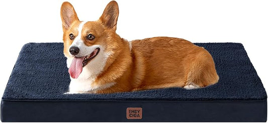 EHEYCIGA Orthopedic Dog Bed Large with Removable Washable Cover, 35IN Navy | Egg Crate Foam Support, Durable Oxford fabric, Non-Slip Bottom, Machine Washable, Soft Waterproof Plush Pet Bed Mat For Crate by EHEYCIGA