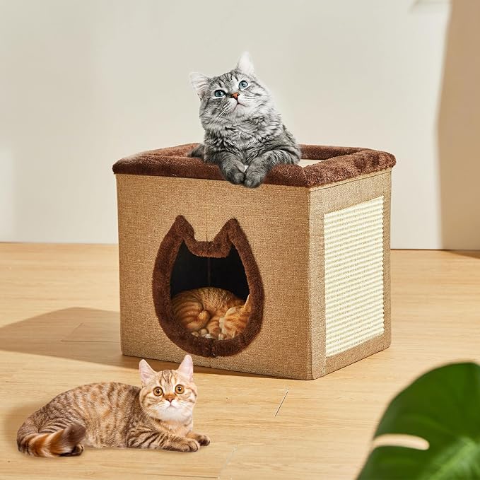 2-Tier Cat House for Indoor Cats Bed, Covered Cat Beds with Hideaway Cave and Scratch Pad, Foldable Modern Cat House for Multi Small Pet Large Kitten Kitty - Image 6