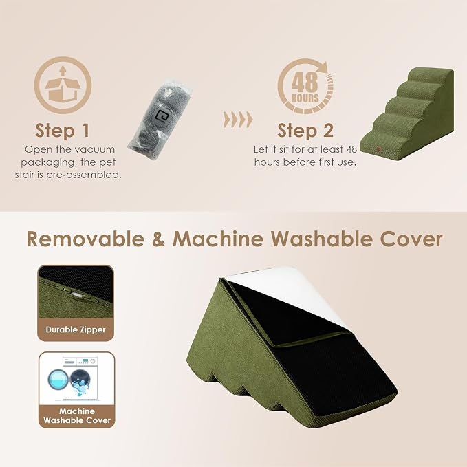 EHEYCIGA Curved Dog Stairs Ramp for High Beds 22.6" H, 5-Step Dog Steps for Small Dogs and Cats, Pet Stairs for High Bed Climbing, Non-Slip Balanced Pet Step Indoor, Olive Green - Image 6