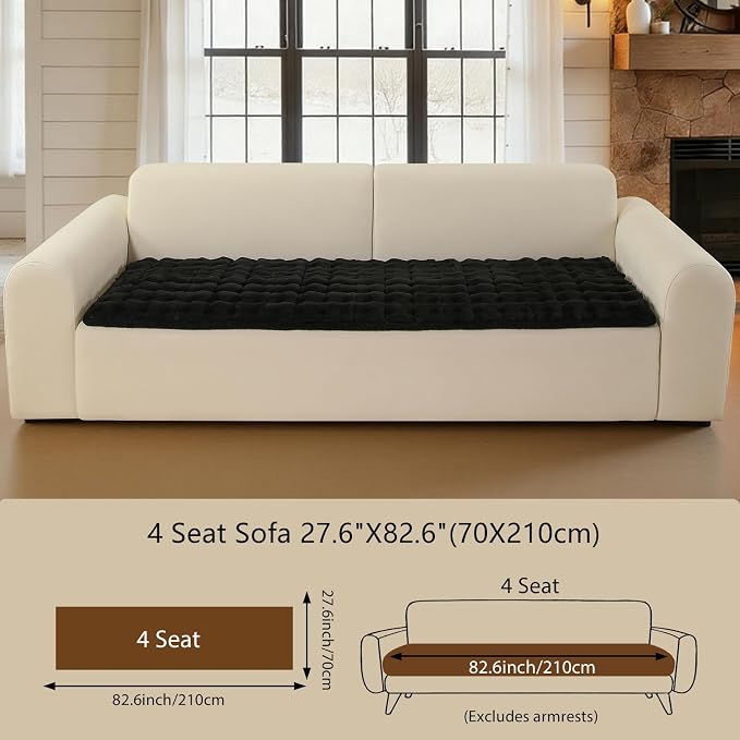 OHSIO Couch Cover for Pets Plush, Non Slip Cozy Sofa Cover Pet Friendly, Soft Thick Fuzzy Sofa Slipcovers for 3 Cushions Washable Couch Sofa Funiture Protector(Black,27.6'' x 82.6'') - Image 2