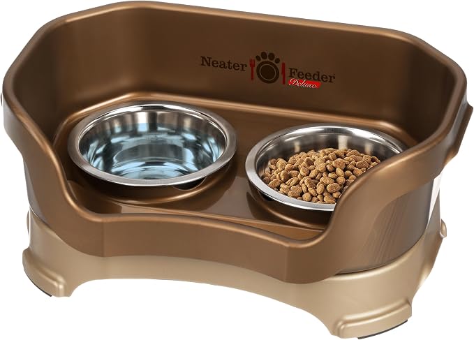 Neater Pet Brands Neater Feeder Deluxe Mess Proof Cat Bowls Elevated, Made in USA, No Spill Raised Bowls for Indoor Cats, Stainless Steel Food and Water Bowl Set, Pet Dish Feeding Station, Bronze by NeaterPetBrands