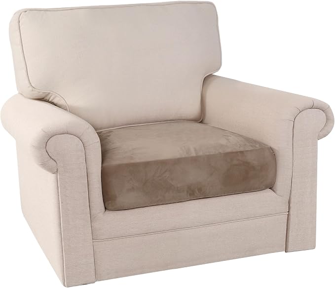 PrinceDeco Velvet Stretch Couch Cushion Cover Soft Cushion Slipcover for Chair Cushion Furniture Protector Seat Cushion Sofa Cover (Width Up to 29.5", Taupe) - Image 8