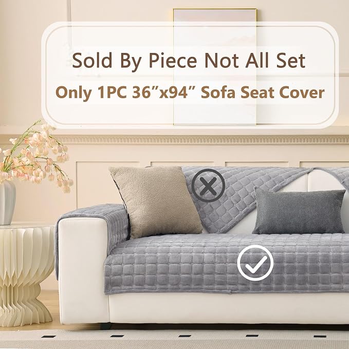 Plush Couch Cover for Dogs Washable, Non Slip Sofa Covers for Pets, Sectional Cushion Protector for 3-4 Cushion L Shape Sofa (36"x94", Light Grey) - Image 2