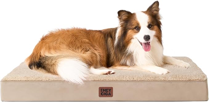 EHEYCIGA Orthopedic Dog Bed Large with Removable Washable Cover, 41IN Khaki | Egg Crate Foam Support, Durable Oxford fabric, Non-Slip Bottom, Machine Washable, Soft Waterproof Plush Pet Bed Mat For Crate by EHEYCIGA