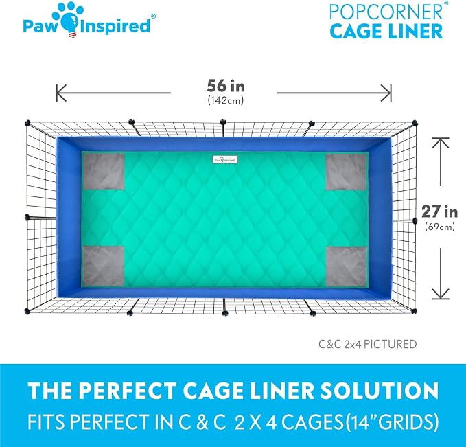 Paw Inspired PopCorner Washable Fleece Cage Liners, C&C 2x4, Green | Reinforced Corners, Super Absorbent Mat, Bedding, Waterproof Bottom, Guinea Pigs, Ferrets, Rabbits, Hamsters, Small Animals - Image 4