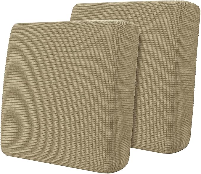 Hokway Stretch Couch Cushion Covers, 2 Piece Individual Sofa Cushion Slipcovers，Jacquard Sofa Seat Slipcover Set, Non-Slip Protector for Cushion (Sand,Small-2PC) by Hokway