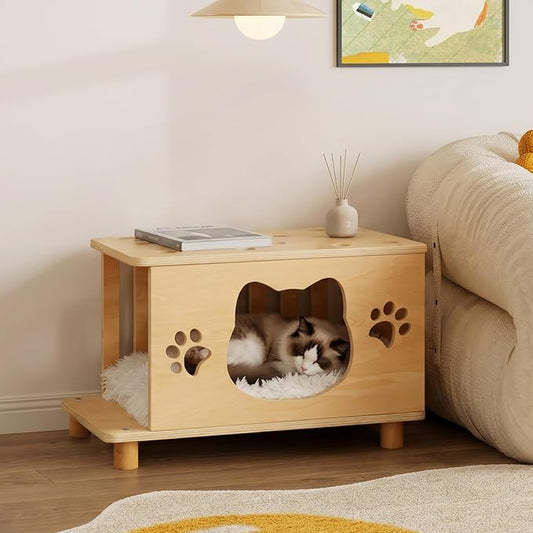 4-in-1 Wooden Cat House, Breathable Cat Cave with Washable Cushion Cat Beds for Indoor Cats by Unknown
