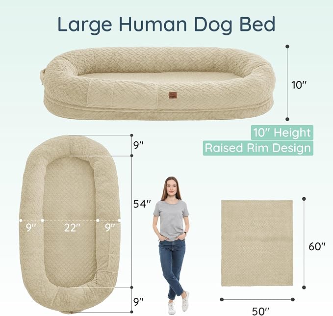 ChiXnuggle Orthopedic Human Dog Bed,with Faux Fur Washable Cover,Blanket | linen,72*40*10,giant dog bed for adult or extra large dogs,egg crate foam,non-slip bottom - Image 2