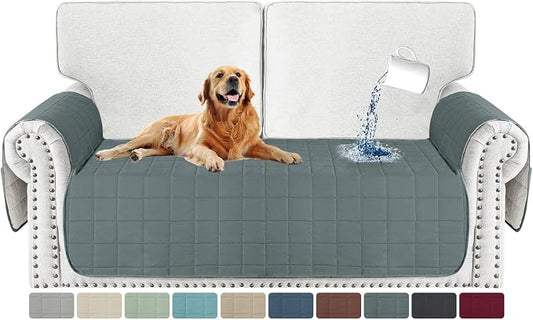 MAXIJIN Waterproof Loveseat Covers for Dogs Washable, Quilted Love Seat Couch Covers 2 Cushion Couch with Side Pockets, Non-Slip Furniture Protector for Pets Kids (Loveseat, Dark Gray) by MAXIJIN