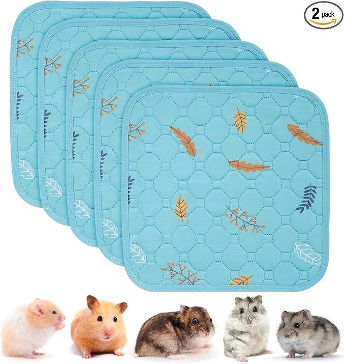 Sunheir Washable Pee Pads for Small Pet 5-Pack, Reusable Pet Training Pads Absorbent & Leak-Free, Waterproof Pee Pads for Dog Cat Rabbit Guinea Pig Hamster, Whelping Pad (Leaves - Sky Blue, 12x12) by SUNHEIR