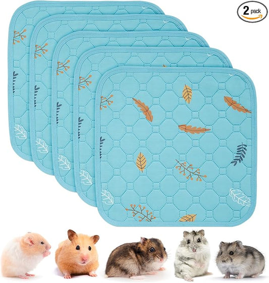 Sunheir Washable Pee Pads for Small Pet 5-Pack, Reusable Pet Training Pads Absorbent & Leak-Free, Waterproof Pee Pads for Dog Cat Rabbit Guinea Pig Hamster, Whelping Pad (Leaves - Sky Blue, 12x12) by SUNHEIR