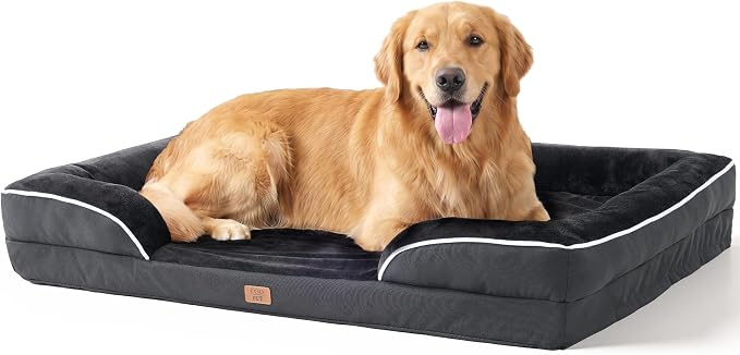 EGOHOME Orthopedic Dog Bed with Sides for Large Dogs 44x32x6.5in Black | Water Resistant Egg Crate Foam Dog Couch with Removable Washable Cover & Non-Slip Bottom, Comfort Support Pet Sofa by Unknown