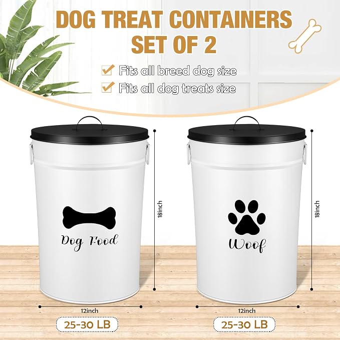 DoubleFill Extra Large 30+30 lb Metal Dog Food Storage Containers Set of 2 Airtight Dog Treat Snack Jars with Lids and Spoon Farm House Style Big Pet Cookie Jar for Kitchen Counter Gift - Image 2