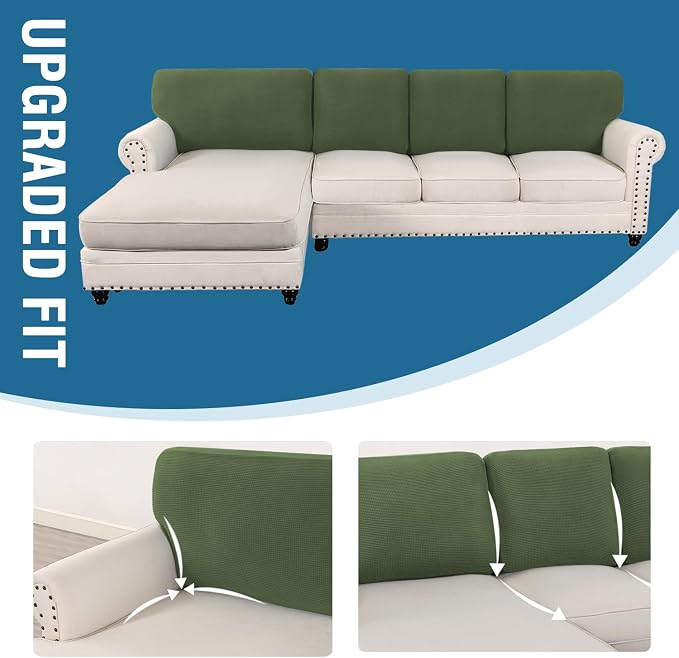 H.VERSAILTEX Backrest Cushion Covers Sectional Couch Back Cushion Covers for Sectional Sofa Set for Both Left/Right Couch (Back Only: 1 Chaise + 3 Sofa, Bronze Green) - Image 7