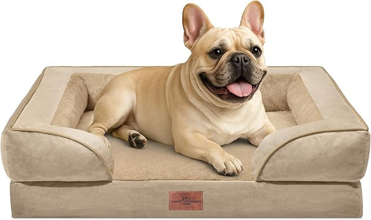 Comfort Expression Orthopedic Dog Bed for Medium Size Dog with Bolster | Waterproof Dog Couch Bed with Washable Cover & Non-Slip Bottom, Supportive Egg Crate Foam Medium Pet Bed, 30x20 Inch by ComfortExpression