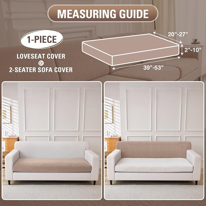 Couch Cushion Covers Loveseat Cover or 2 Seat Sofa Cover Stretch Couch Cover Washable Soft Seat Covers Furniture Protector Sofa Slipcovers for Pets (Khaki, Loveseat Cover) - Image 2
