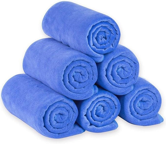 JML Microfiber Bath Towels Set with Hanging Loop, Blue, 27" x 55", 6 Pack | Large, Absorbent, Soft, Fast Drying, Lint free, Fade Resistant, Multipurpose for Adult, Beach, Pool, Sport, Yoga by JML