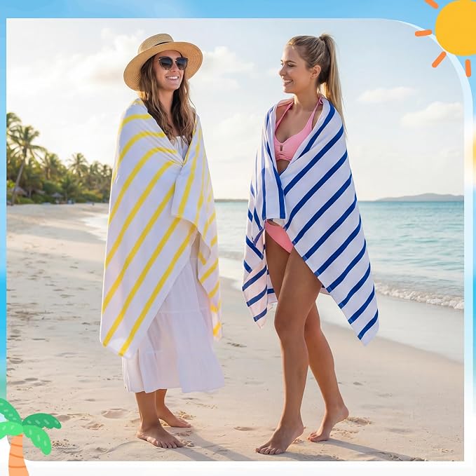 Peryiter 6 Pcs Oversized Microfiber Beach Towels Large Quick Dry Pool Towels Absorbent Camping Travel Blanket Set for Women Men Bath Beach(Classic Stripe,36 x 72 Inch,Mixed Color) - Image 5