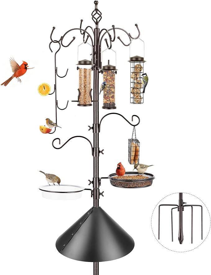 Bird Feeding Station Kit with Squirrel Baffle Bird Feeder Pole with Suet Cage Mesh Tray Fruit Hook Double W Hook for Attracting Wild Birds and Hanging Planter Hanger Lights by ERYTLLY