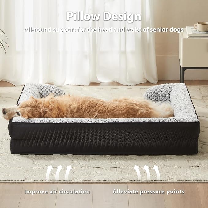 LEXTRO Orthopedic Dog Bed for Medium Dogs, Comfy Sleeping Dog Sofa Bed | 28x23 Inch Medium Dog Bed with Sides, Non-Slip Bottom and Egg-Crate Foam Dog Couch Bed with Washable Removable Cover - Image 3