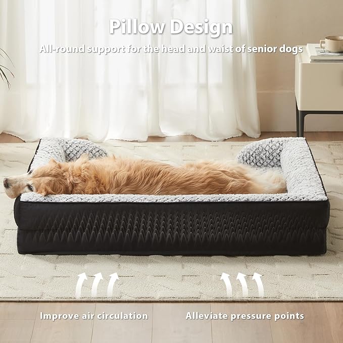 LEXTRO Orthopedic XXL Dog Bed, Washable Dog Beds for Extra Large Dogs | 48x35 Inch Non-Slip Bottom Dog Sofa for Senior Dogs and Pet Couch Bed with Waterproof Lining , Washable Removable Cover - Image 3