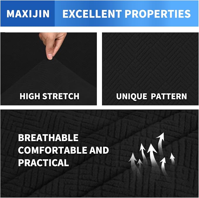 MAXIJIN 2 Piece Chair Covers Chair Slipcover with Arms, Sofa Chair Cover for Living Room Armchair Cover, Stretch Pet Dog Slip Cover for A Chair with 1 Cushion (31"-46", Black) - Image 2