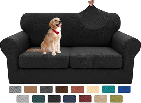 XINEAGE 2026 New 3 Pieces Couch Covers for 2 Cushion Sofa Super Stretch Loveseat Slipcover Pet Dog Universal Slip Cover Anti Slip Love Seat Furniture Protector (Black, 55"-69") by XINEAGE